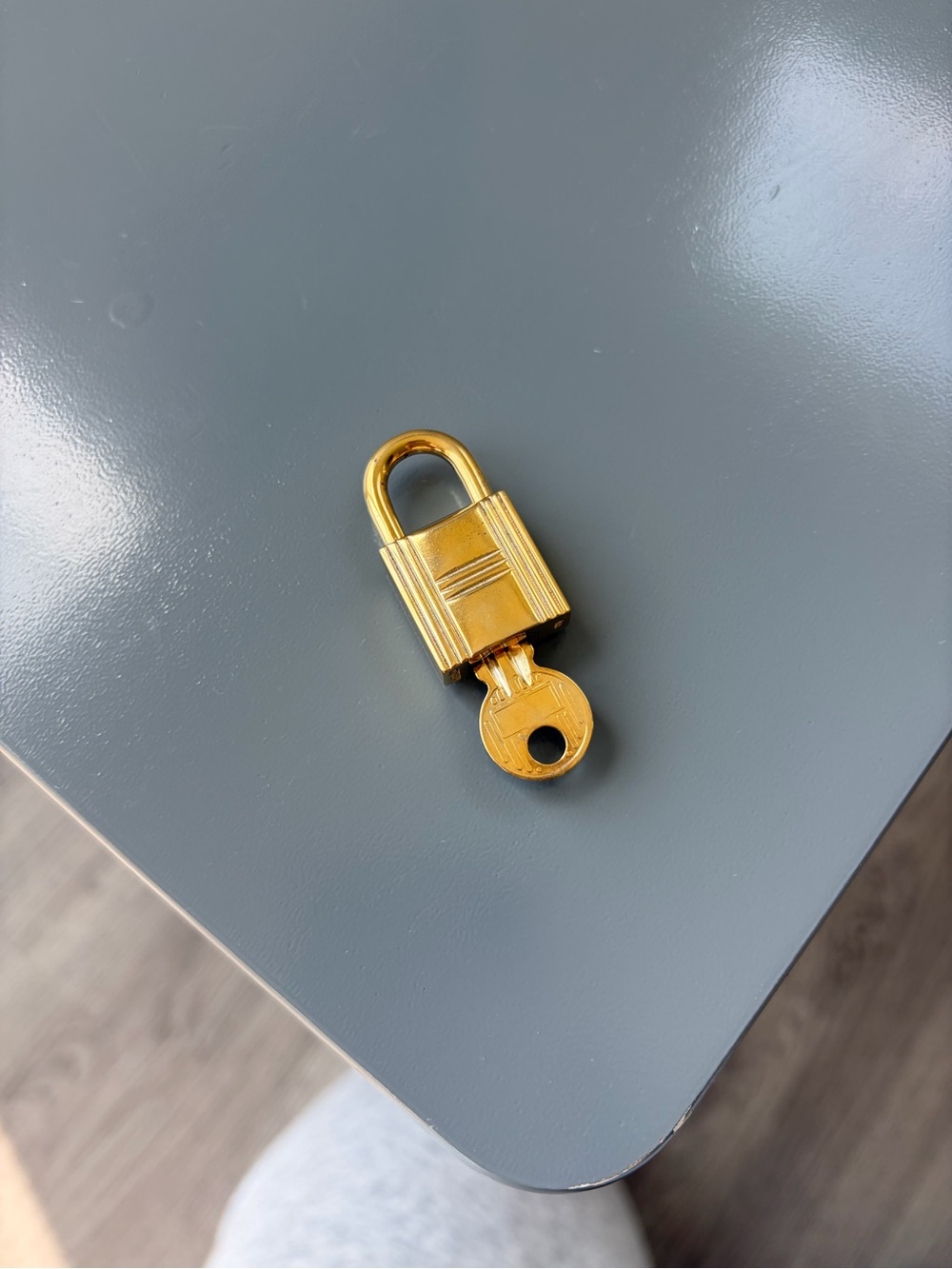 Hermes Gold-Tone Padlock and Key Keychain Accessory - Picture 6 of 6
